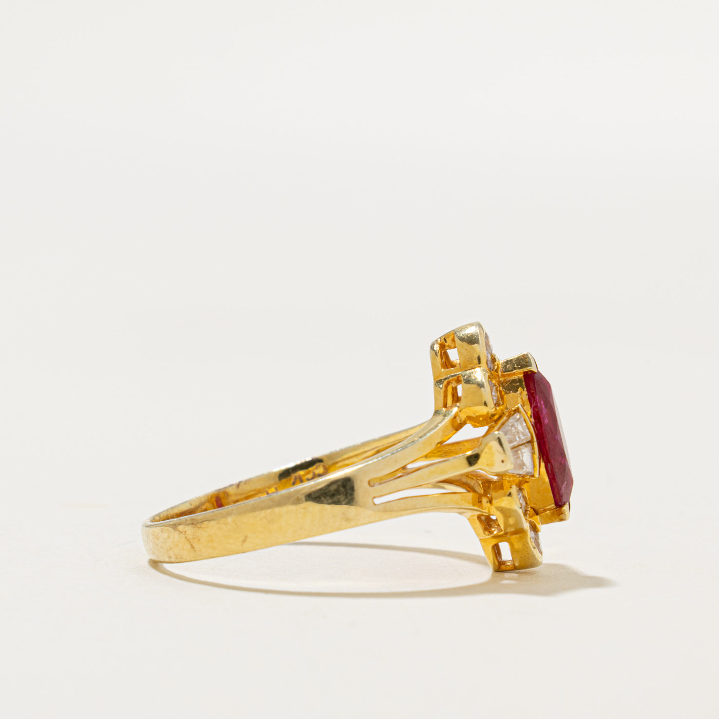 14k Marquise Cut Ruby & Diamond Scalloped Halo Ring | 0.9ct, 0.28ctw | SZ 8.5