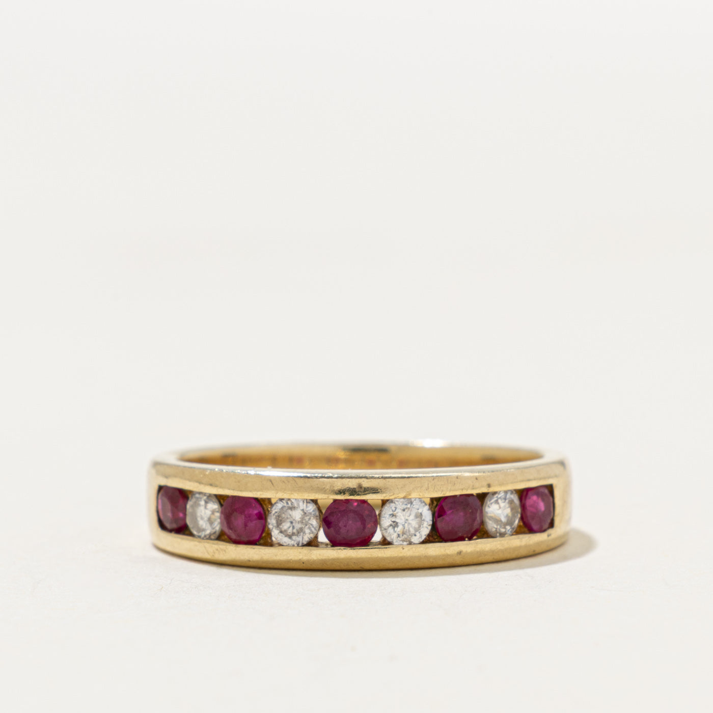 14k Semi Eternity Ruby & Diamond Band | 0.30ctw, 0.20ctw | 4.45mm | SZ 6.75