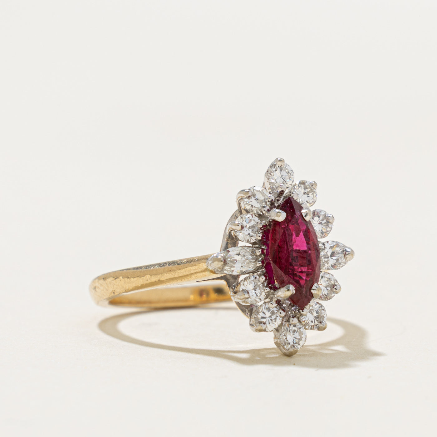 14k Marquise Cut Ruby & Diamond Petal Halo Ring | 0.52ct, 0.42ctw | SZ 6