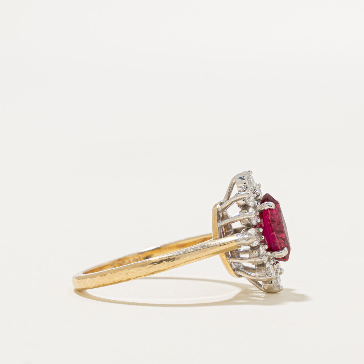 14k Marquise Cut Ruby & Diamond Petal Halo Ring | 0.52ct, 0.42ctw | SZ 6