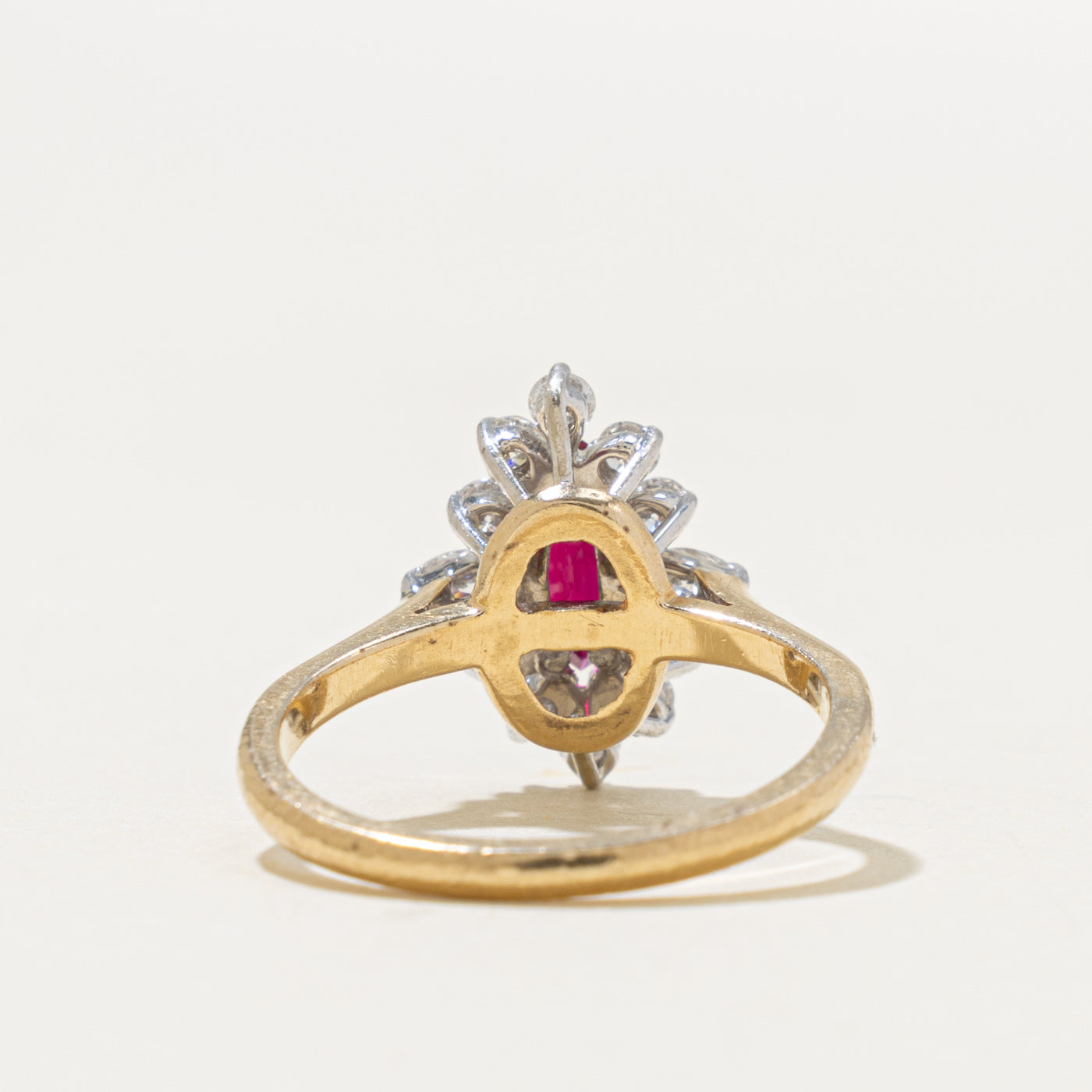 14k Marquise Cut Ruby & Diamond Petal Halo Ring | 0.52ct, 0.42ctw | SZ 6