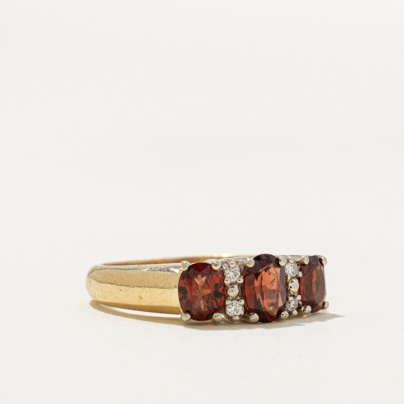 'Birks' Three Stone Garnet & Diamond Accented Ring | 1.00ctw, 0.04ctw | SZ 6.5