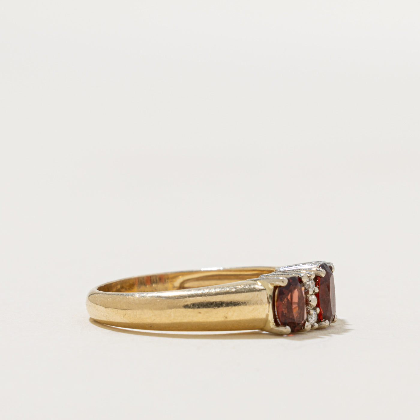 'Birks' Three Stone Garnet & Diamond Accented Ring | 1.00ctw, 0.04ctw | SZ 6.5