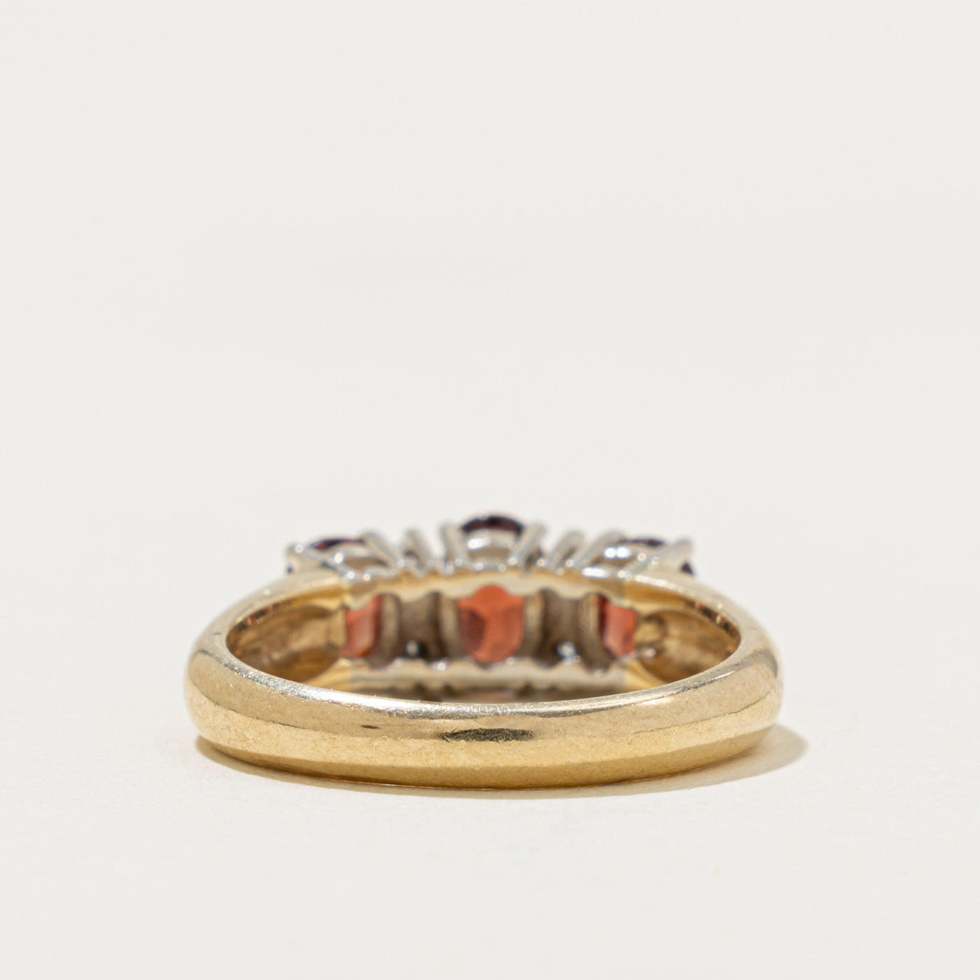 'Birks' Three Stone Garnet & Diamond Accented Ring | 1.00ctw, 0.04ctw | SZ 6.5