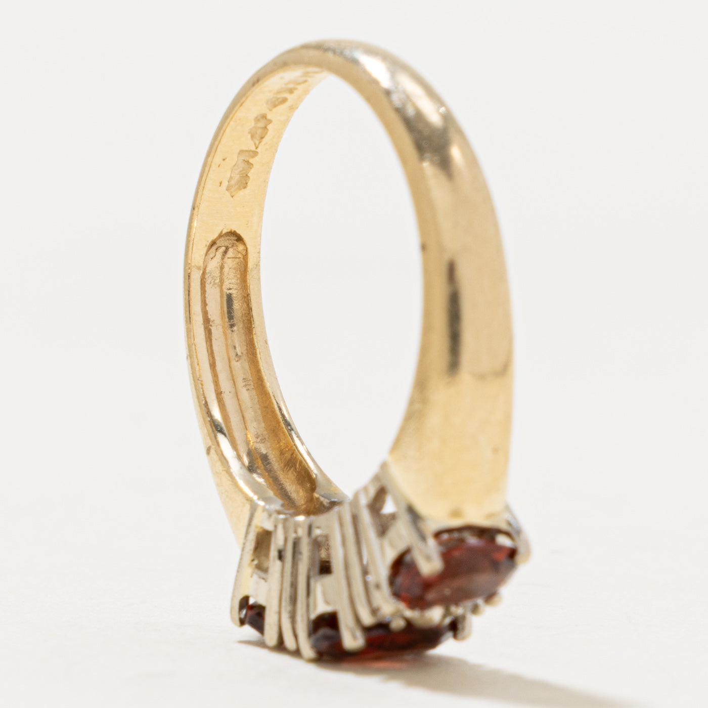 'Birks' Three Stone Garnet & Diamond Accented Ring | 1.00ctw, 0.04ctw | SZ 6.5