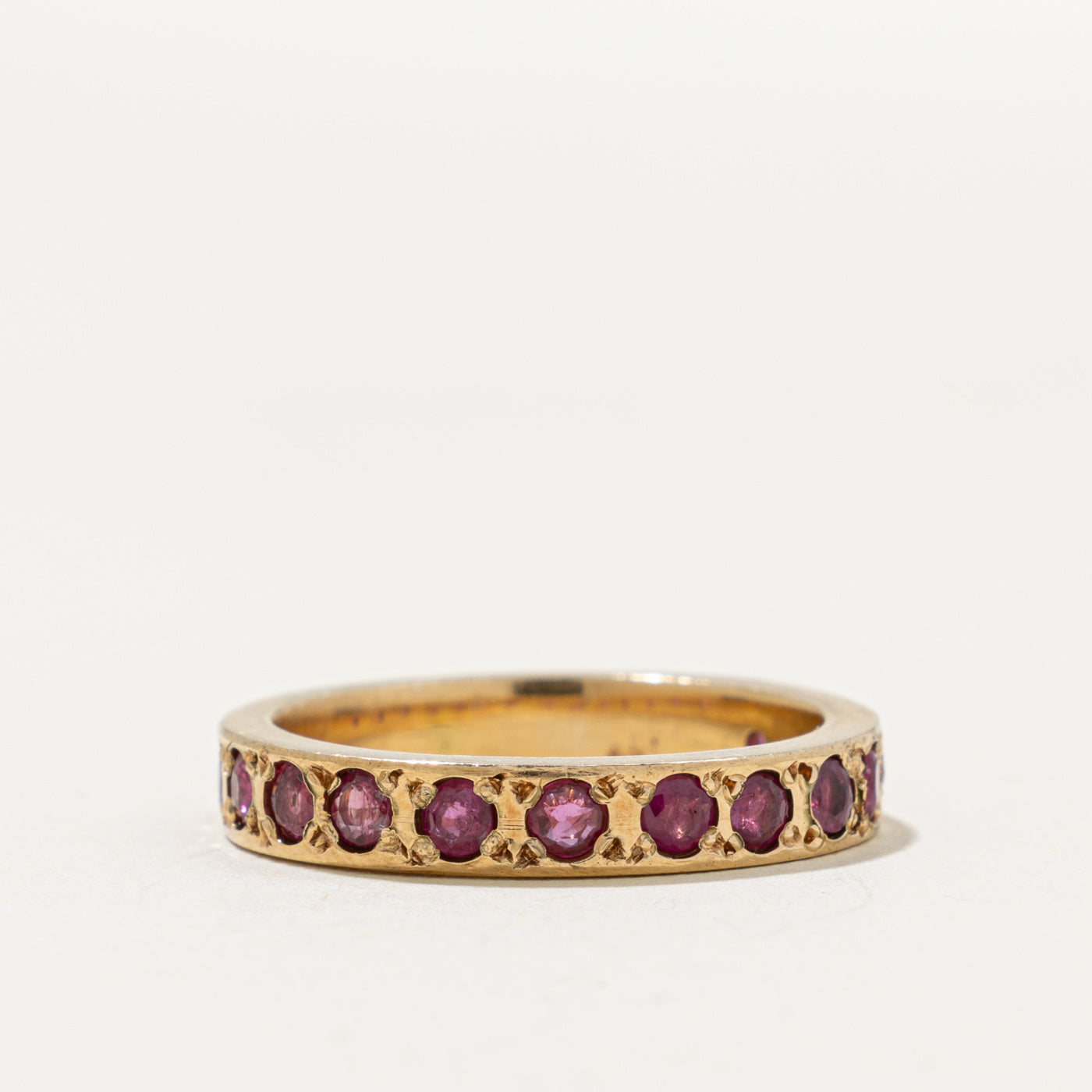 10k Eternity Ruby Ornate Band | 0.88ct | 3.65mm | SZ 7.5