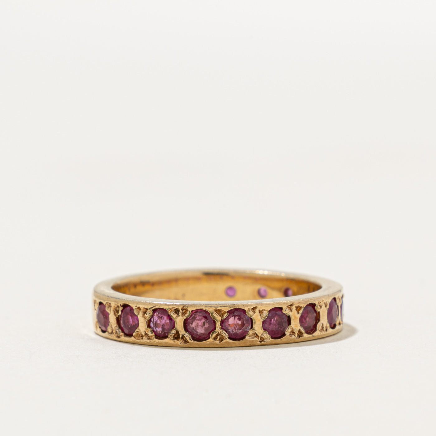 10k Eternity Ruby Ornate Band | 0.88ct | 3.65mm | SZ 7.5
