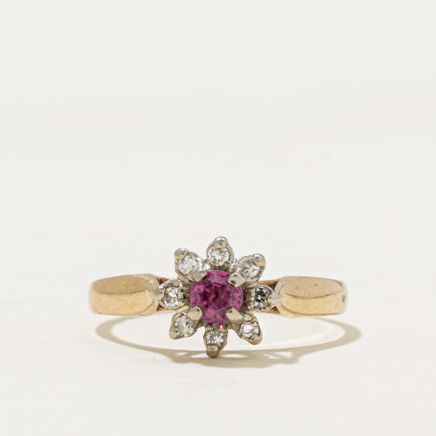 10k Ruby & Diamond Petal Halo Floral Ring | 0.18ct, 0.08ctw | SZ 6.25