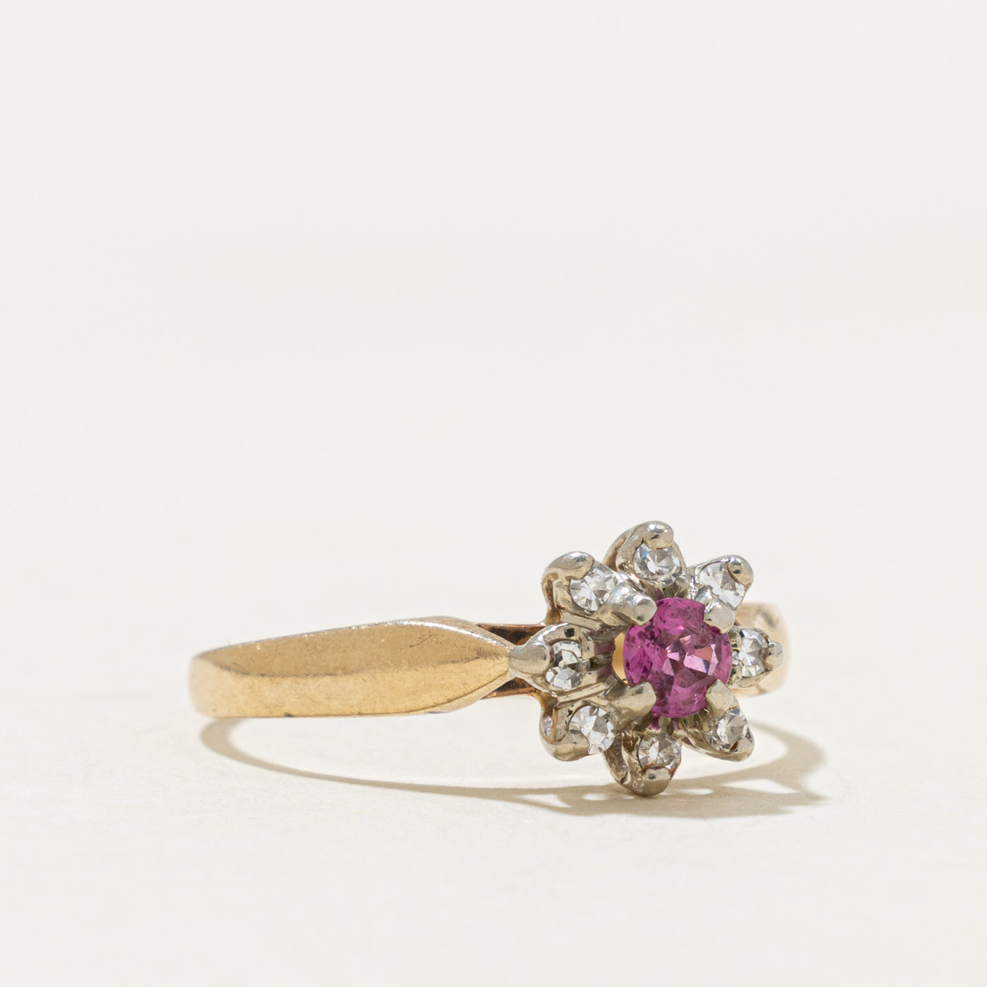 10k Ruby & Diamond Petal Halo Floral Ring | 0.18ct, 0.08ctw | SZ 6.25