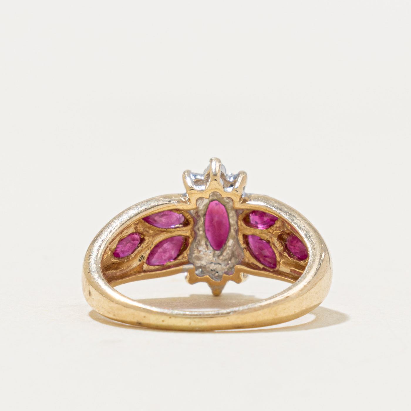 10k Marquise Cut Ruby & Diamond Accented Floral Ring | 0.70ct, 0.03ctw | SZ 2.5