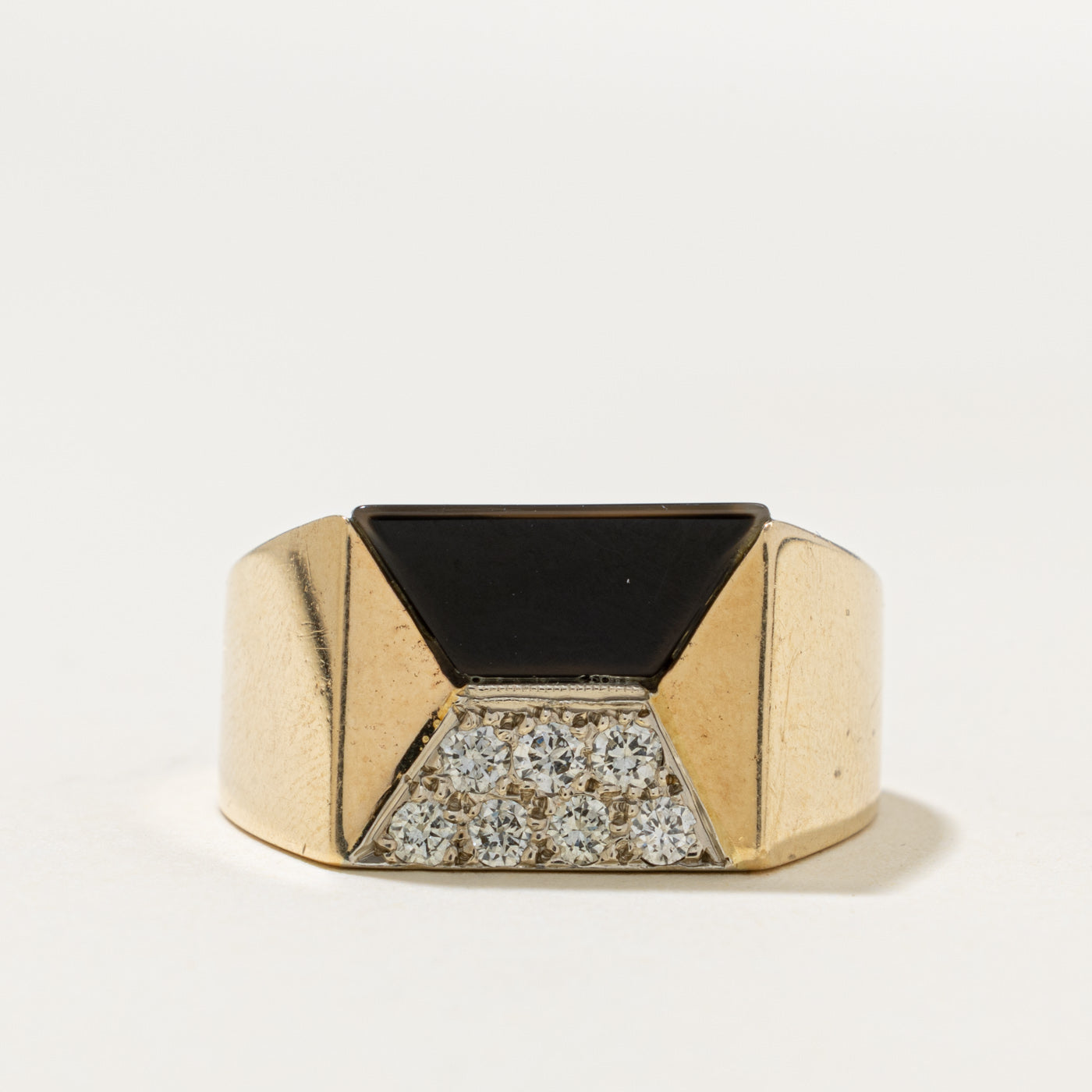 14k Onyx & Diamond Geometric Signet Ring | 2.40ct, 0.28ctw | SZ 10.25
