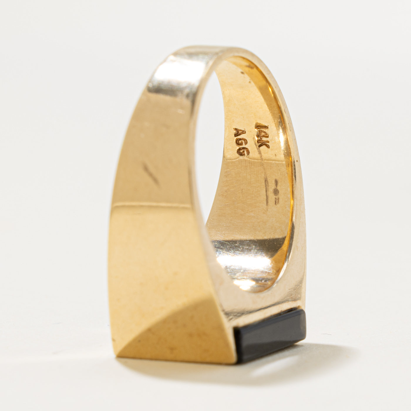 14k Onyx & Diamond Geometric Signet Ring | 2.40ct, 0.28ctw | SZ 10.25