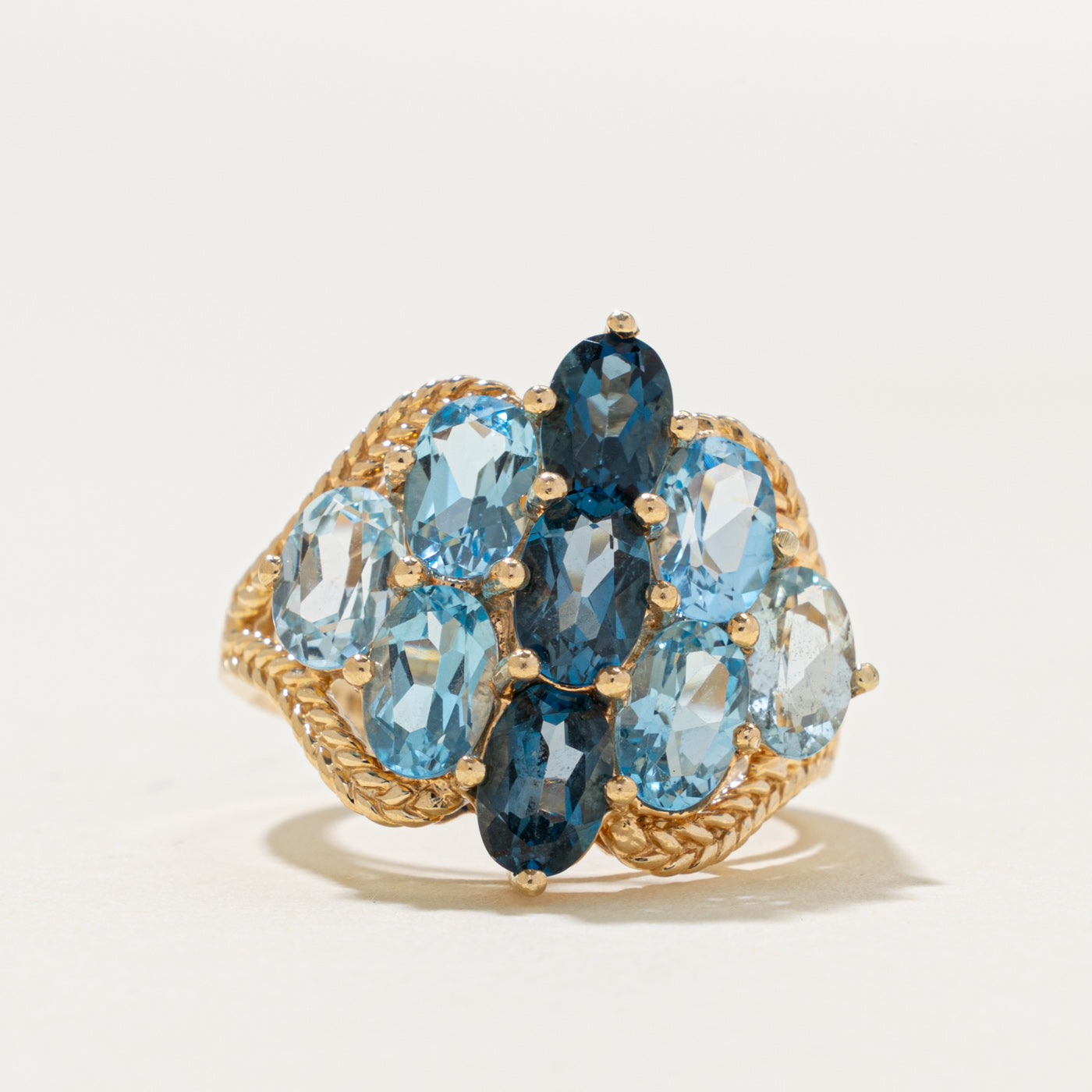 14k Blue Topaz & Aquamarine Cluster Rope Cocktail Ring | 4.50ct | SZ 6