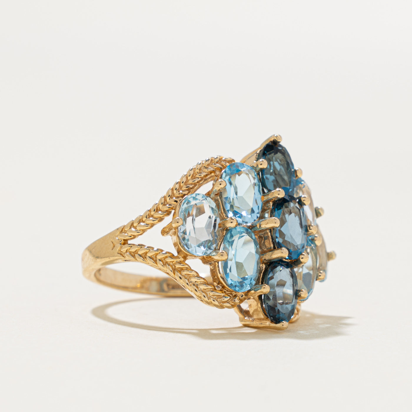 14k Blue Topaz & Aquamarine Cluster Rope Cocktail Ring | 4.50ct | SZ 6