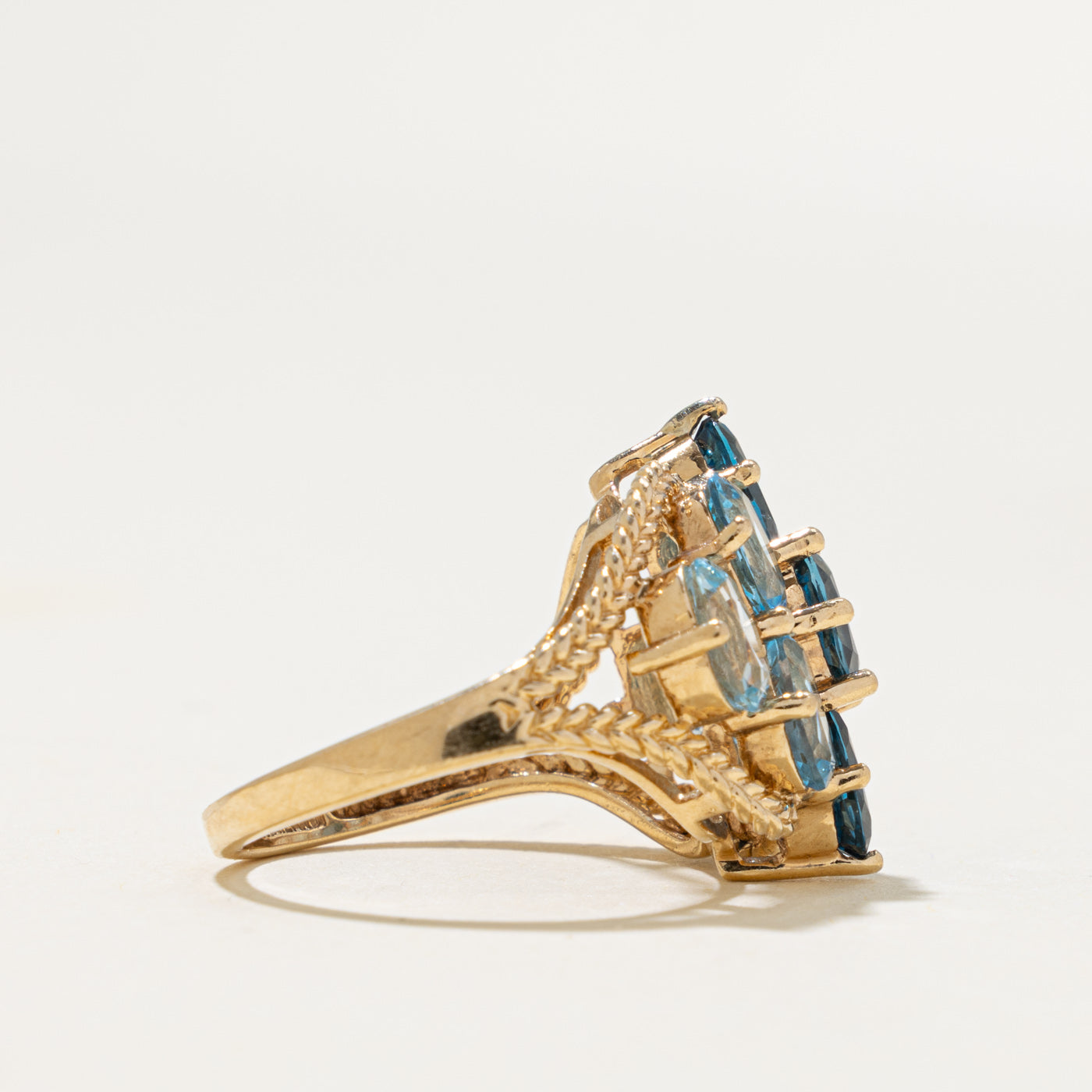 14k Blue Topaz & Aquamarine Cluster Rope Cocktail Ring | 4.50ct | SZ 6
