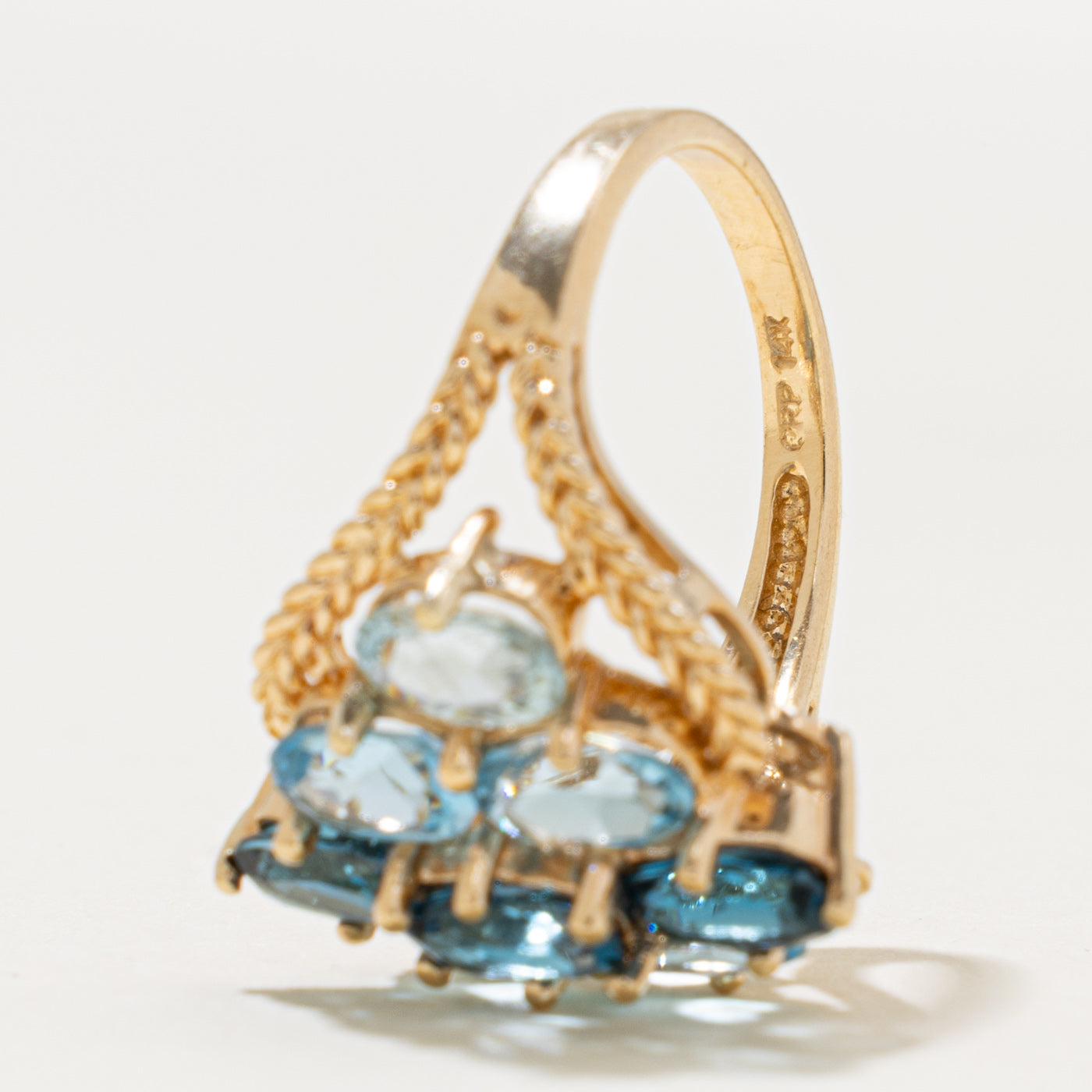 14k Blue Topaz & Aquamarine Cluster Rope Cocktail Ring | 4.50ct | SZ 6