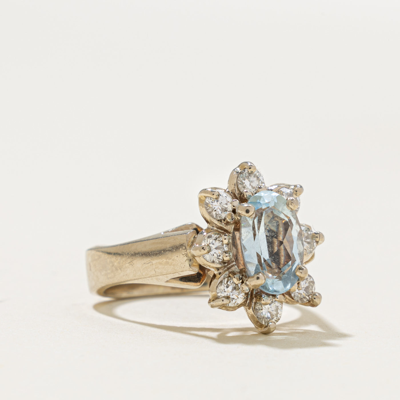 14k Aquamarine & Diamond Petal Halo Ring | 0.80ct, 0.36ctw | SZ 4.25