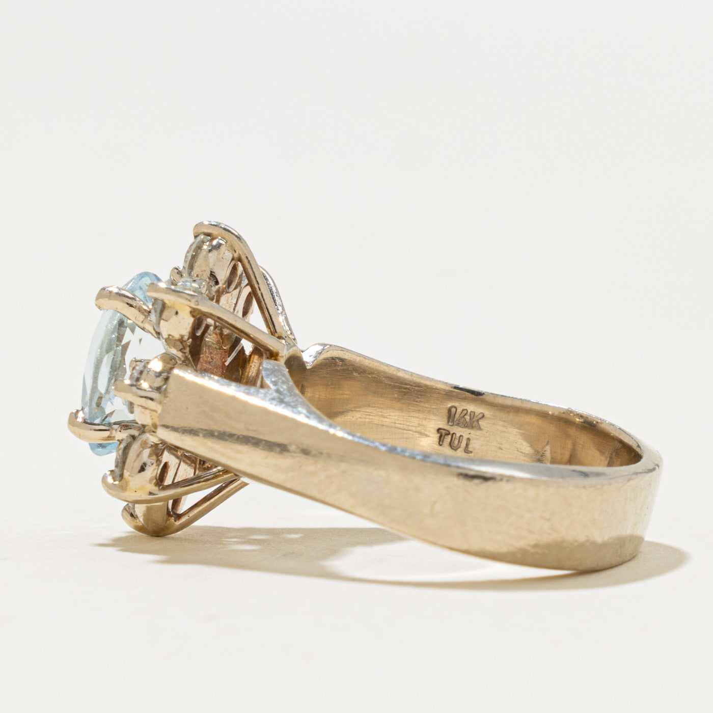14k Aquamarine & Diamond Petal Halo Ring | 0.80ct, 0.36ctw | SZ 4.25