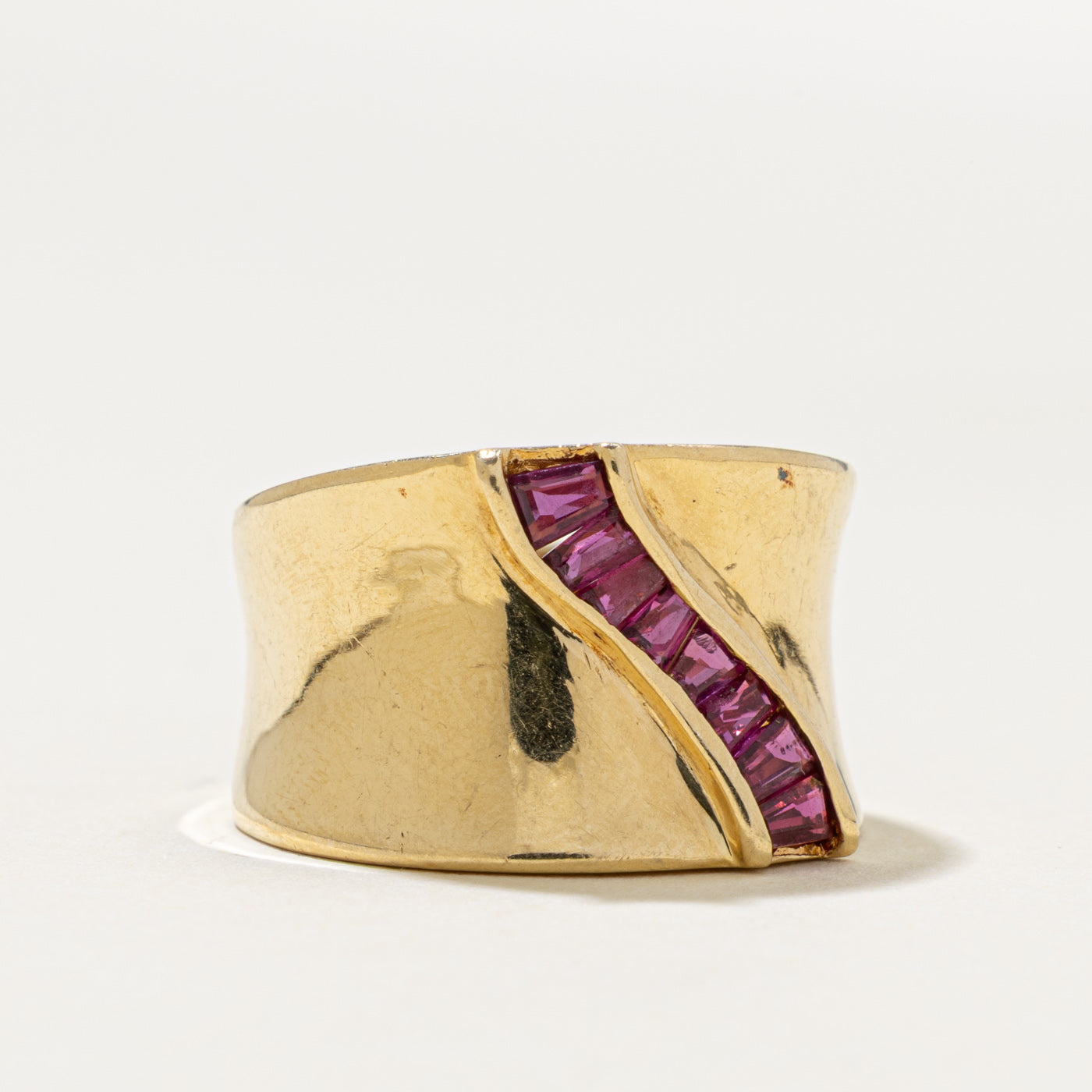 14k Channel Set Ruby Waterfall Cigar Band | 0.70ct | 13.4mm | SZ 7