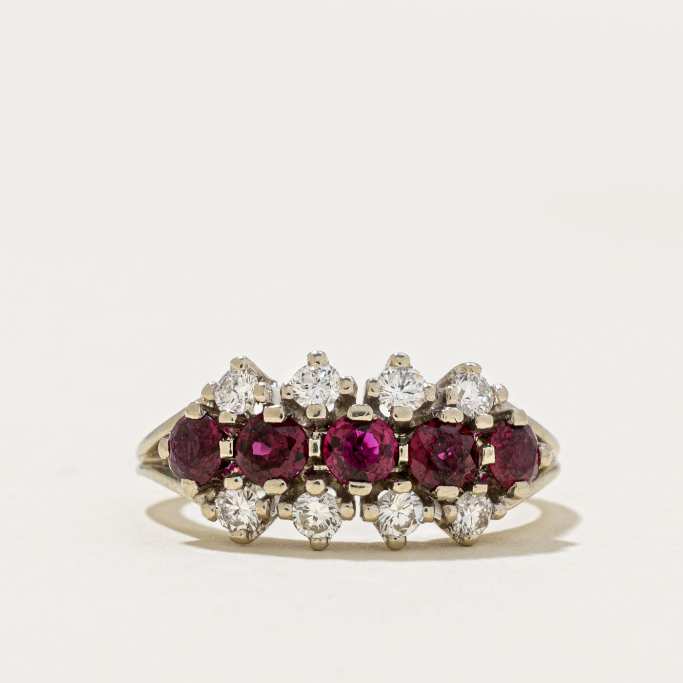 18k Multi Row Ruby & Diamond Ring | 0.70ct, 0.24ctw | SZ 4.25