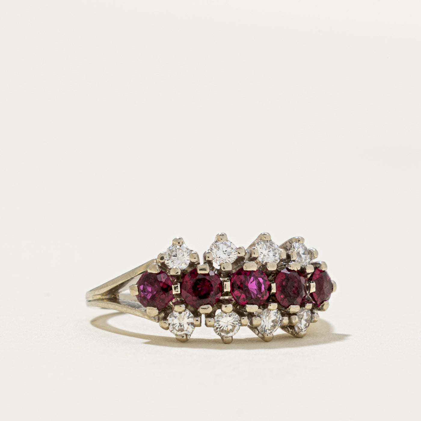 18k Multi Row Ruby & Diamond Ring | 0.70ct, 0.24ctw | SZ 4.25