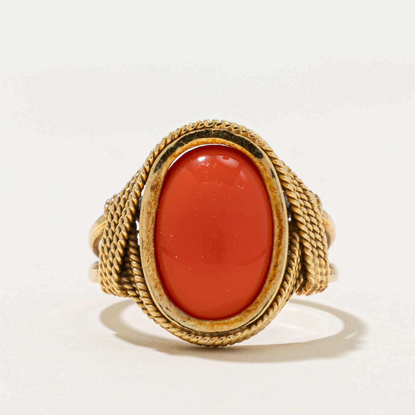 16k Solitaire Imitation Coral Rope Ornate Cocktail Ring | 4.00ct | SZ 7.25