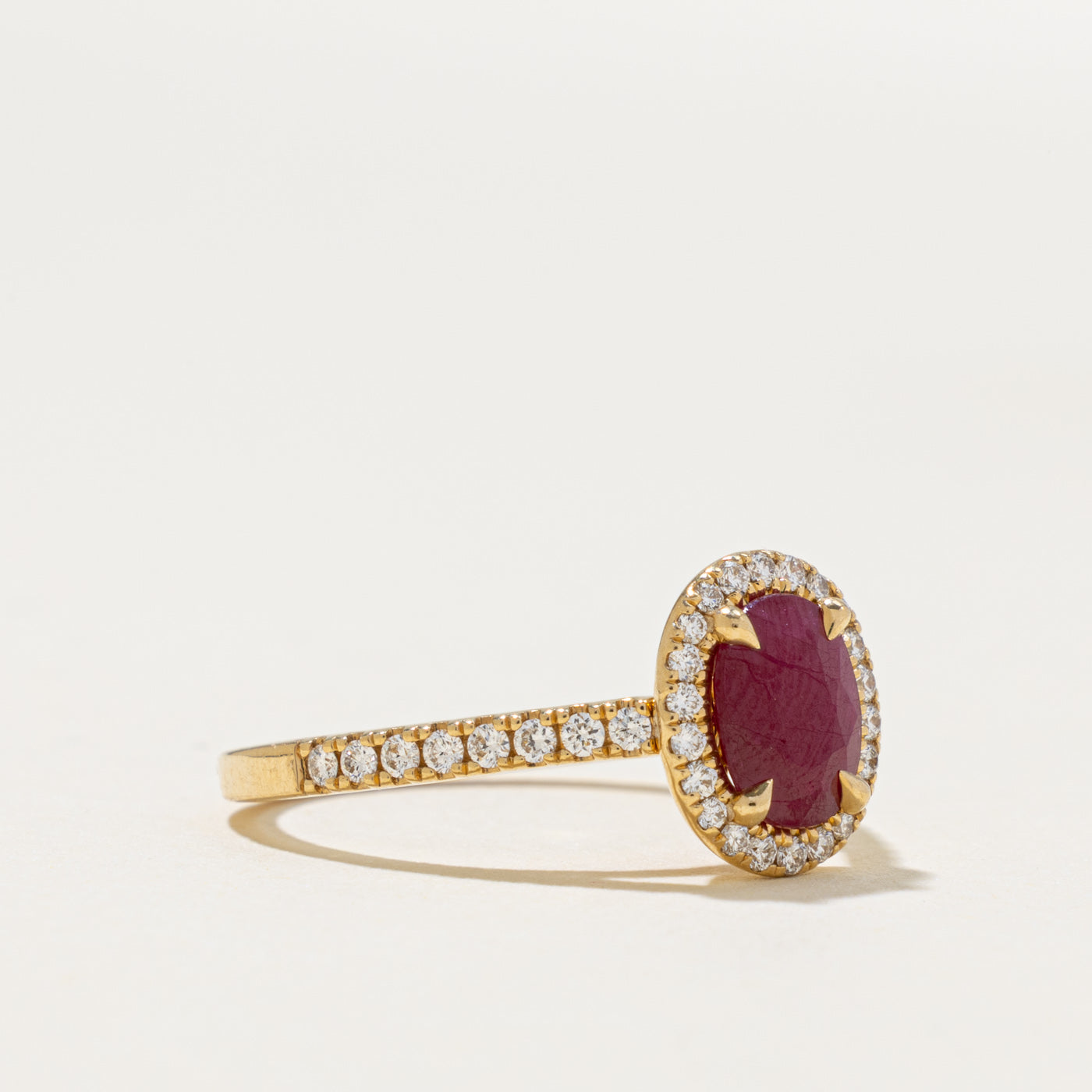18k Oval Cut Ruby & Diamond Halo Ring | 0.34ct, 0.34ctw | SZ 6.25