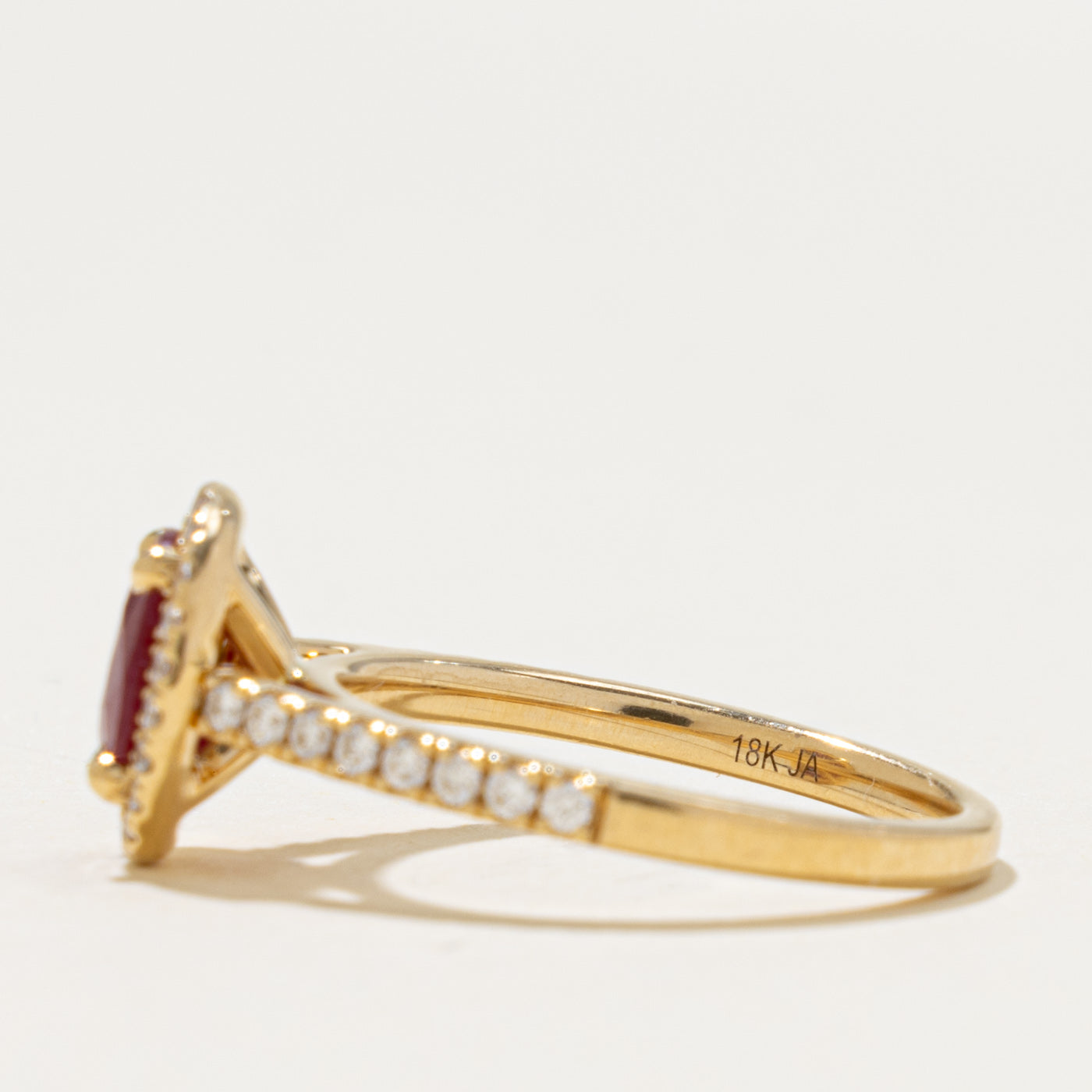 18k Oval Cut Ruby & Diamond Halo Ring | 0.34ct, 0.34ctw | SZ 6.25