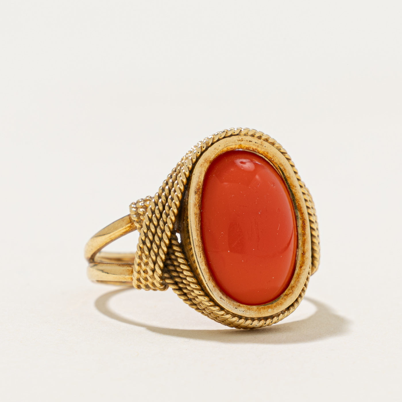 16k Solitaire Imitation Coral Rope Ornate Cocktail Ring | 4.00ct | SZ 7.25