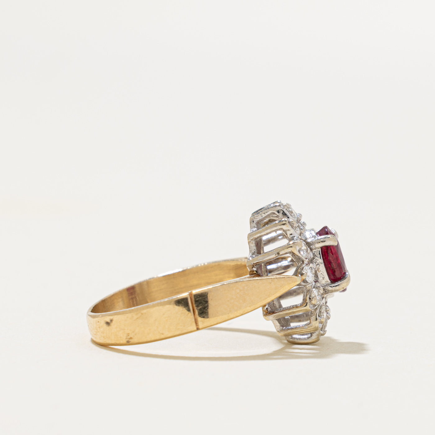 14k Ruby & Diamond Floral Halo Reverse Tapered Ring | 0.51ct, 0.28ctw | SZ 5.5