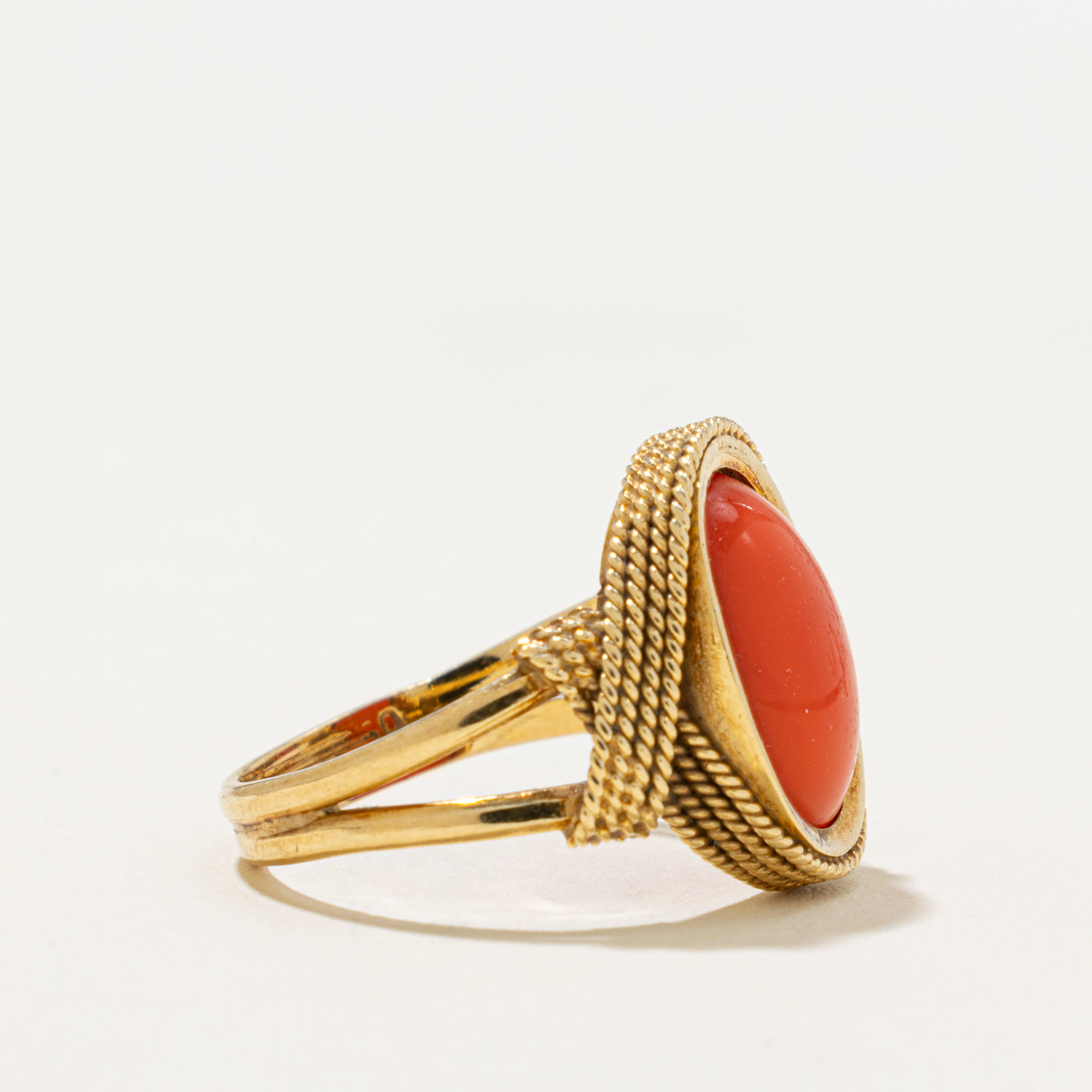 16k Solitaire Imitation Coral Rope Ornate Cocktail Ring | 4.00ct | SZ 7.25