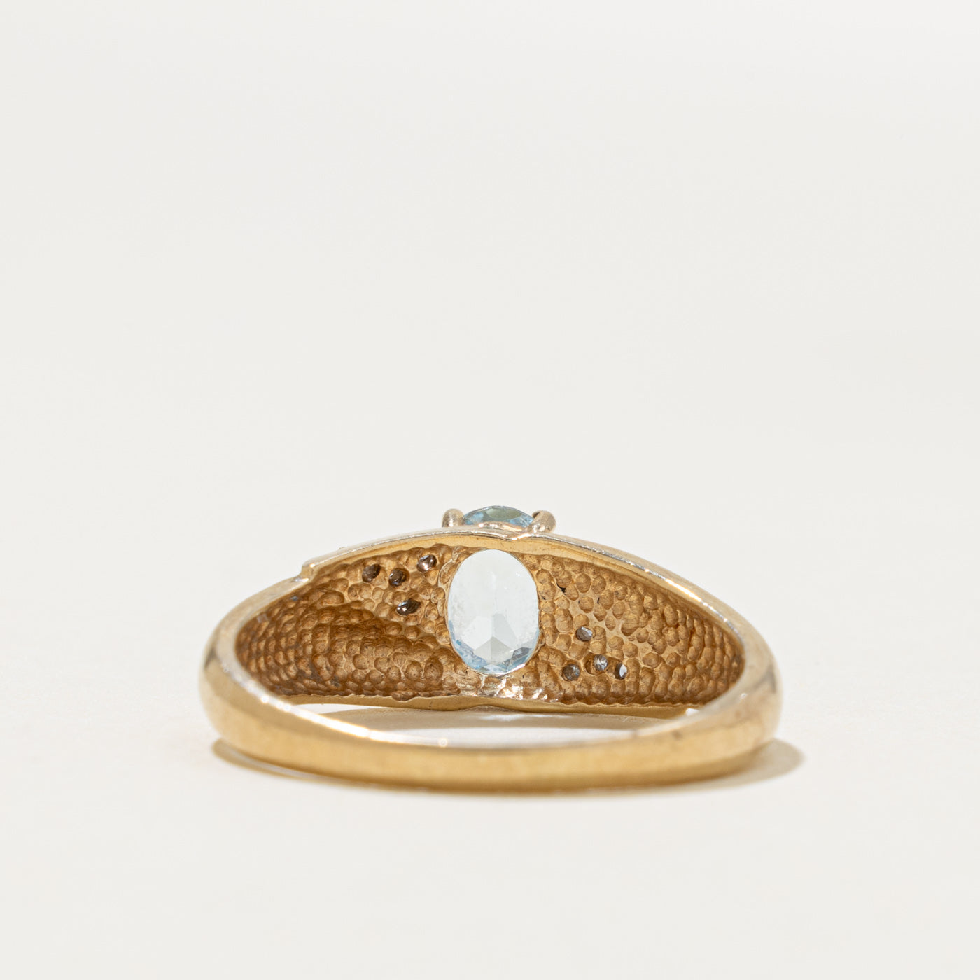 10k Oval Cut Blue Topaz & Diamond Grooved Ring | 0.82ct, 0.07ctw | SZ 8.25