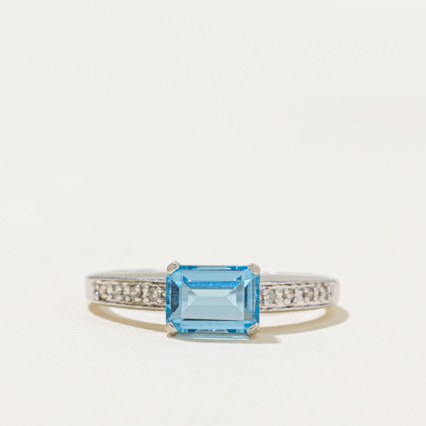 14k East West Blue Topaz & Diamond Accented Ring | 1.00ct, 0.04ctw | SZ 7