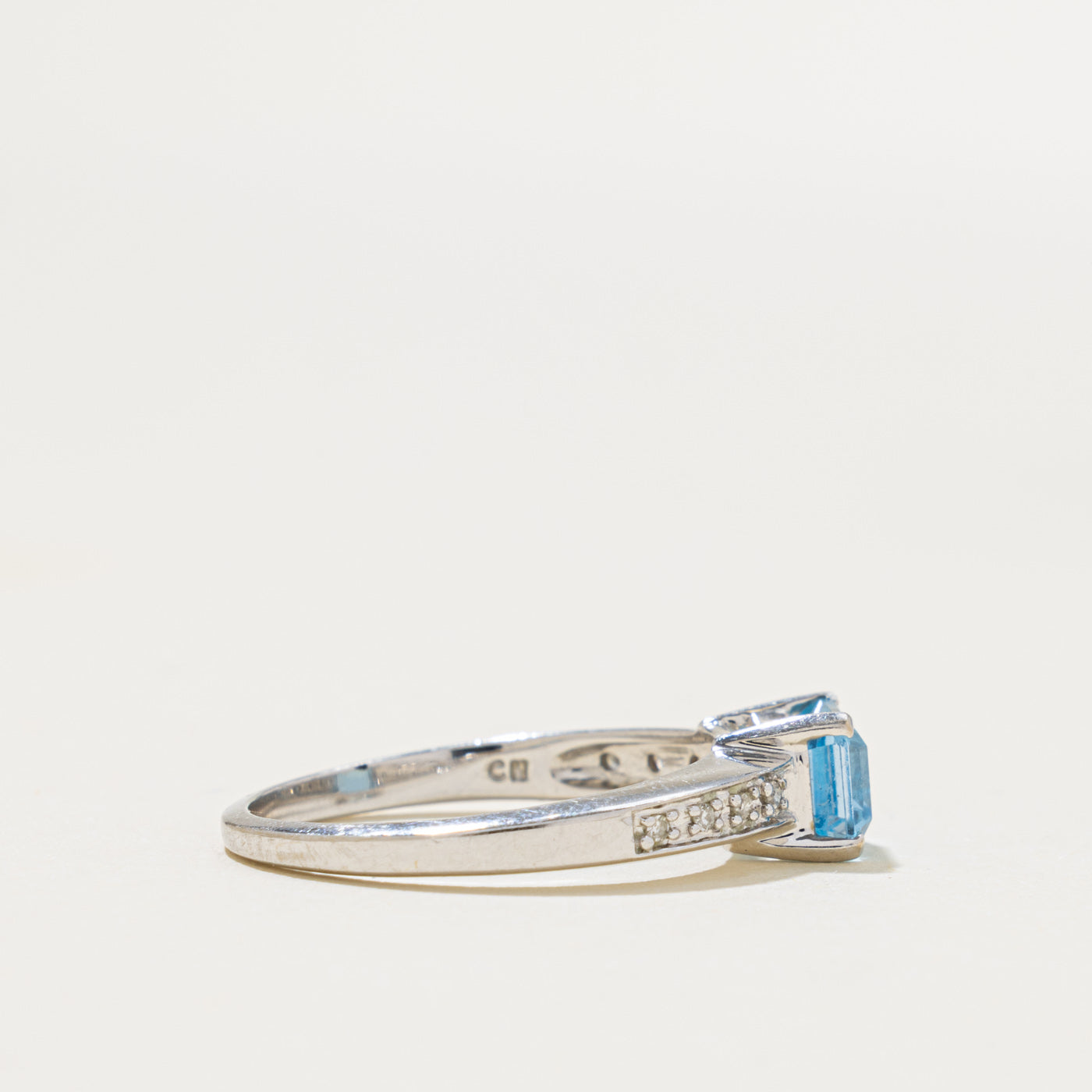 14k East West Blue Topaz & Diamond Accented Ring | 1.00ct, 0.04ctw | SZ 7