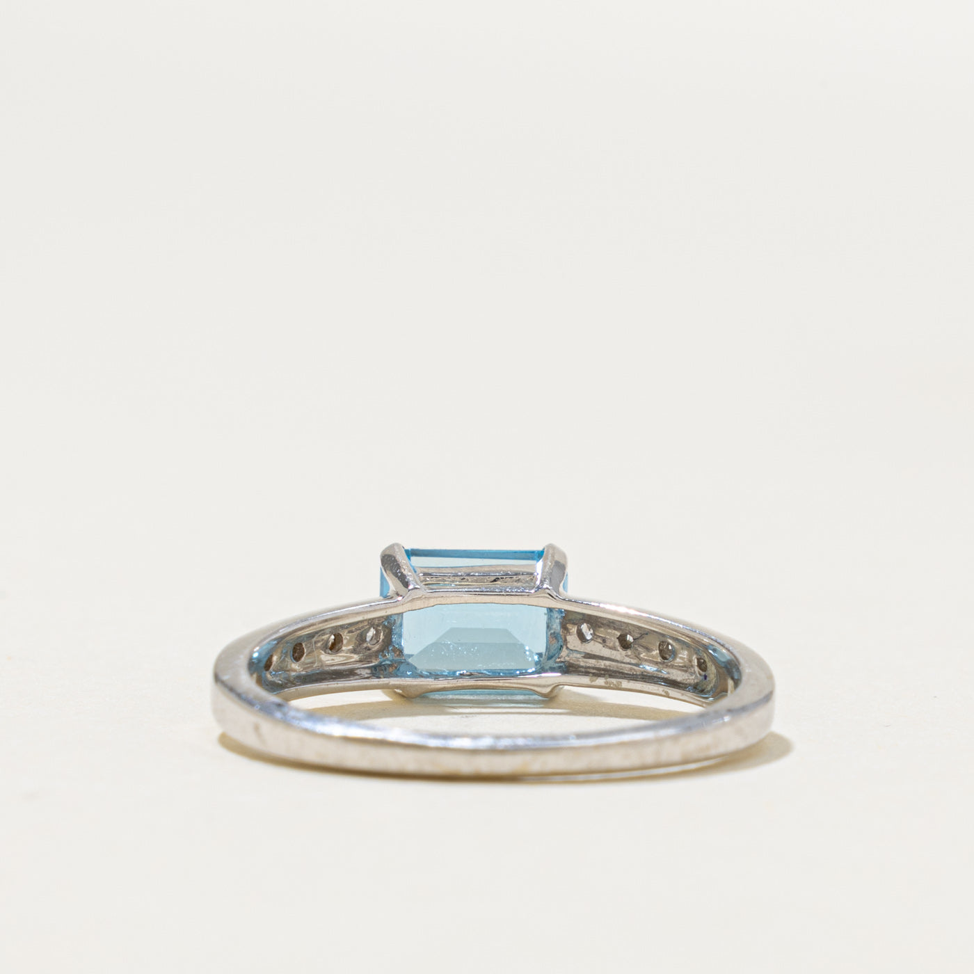 14k East West Blue Topaz & Diamond Accented Ring | 1.00ct, 0.04ctw | SZ 7