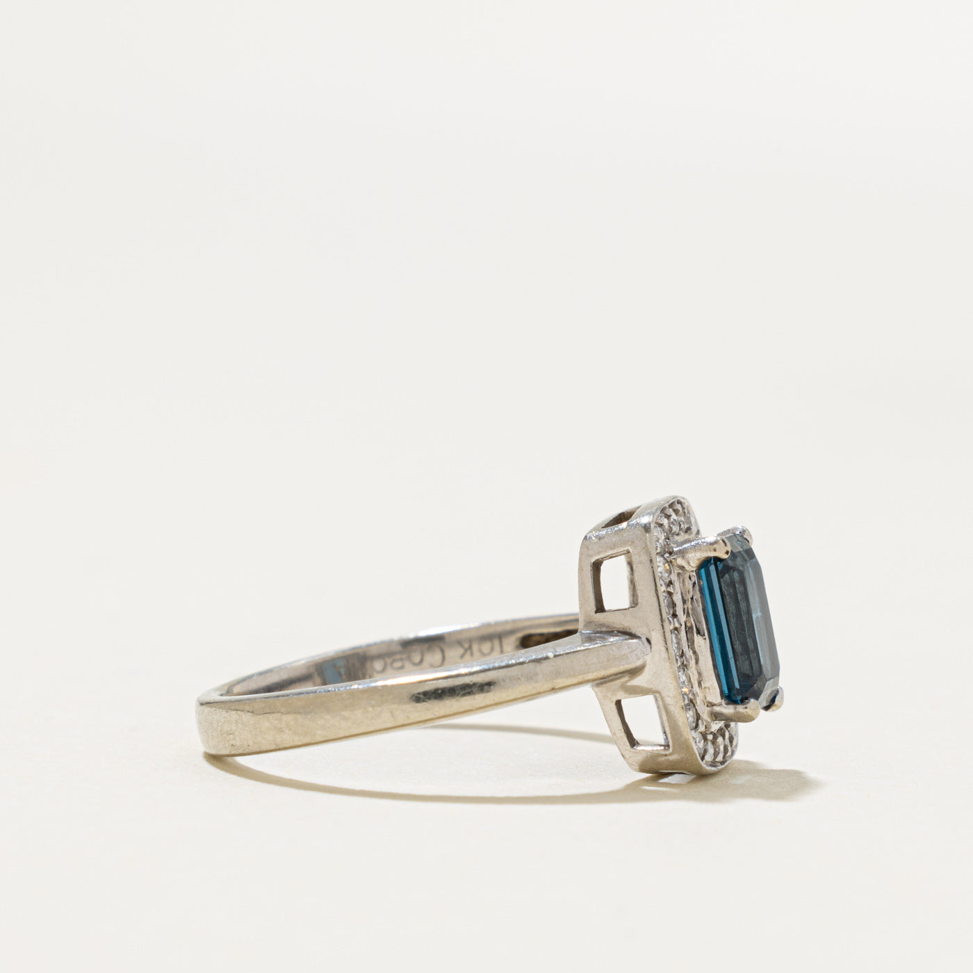 10k Pave Set London Blue Topaz & Diamond Halo Ring | 1.00ct, 0.20ctw | SZ 6.5