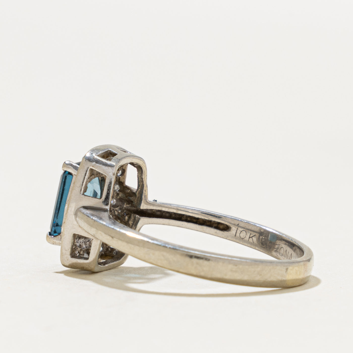 10k Pave Set London Blue Topaz & Diamond Halo Ring | 1.00ct, 0.20ctw | SZ 6.5
