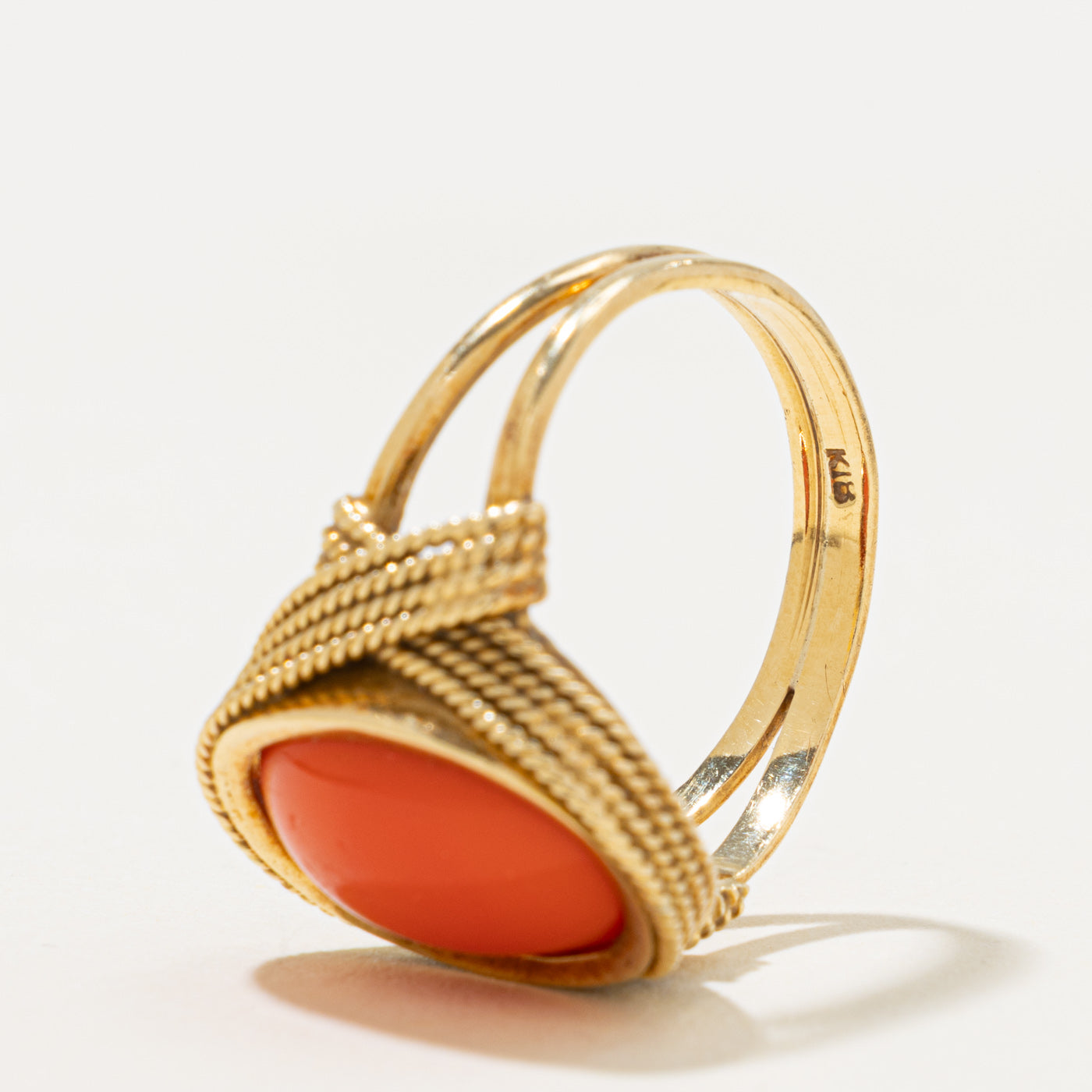 16k Solitaire Imitation Coral Rope Ornate Cocktail Ring | 4.00ct | SZ 7.25
