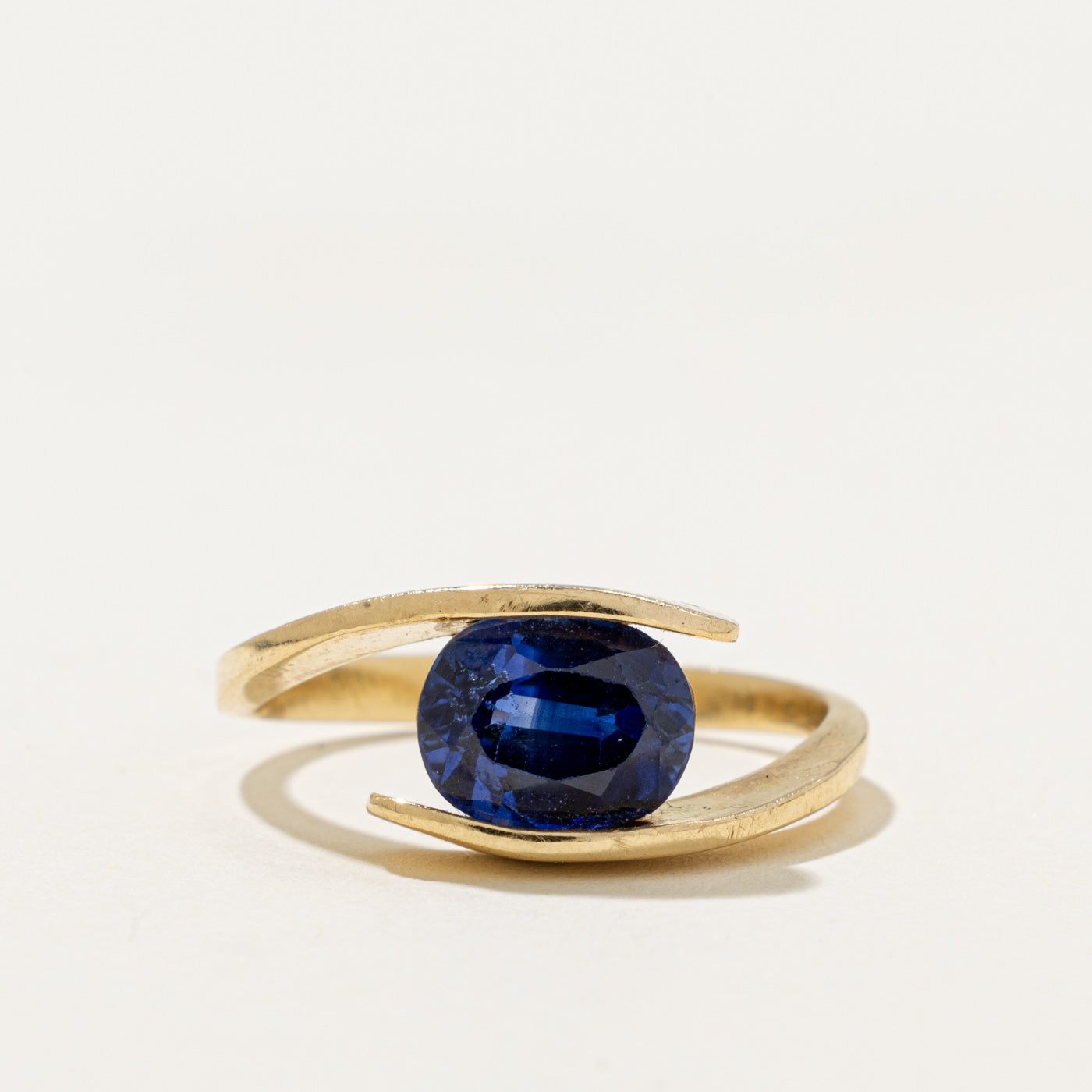 17k East West Synthetic Sapphire Bypass Ring | 2.70ct | SZ 9.25