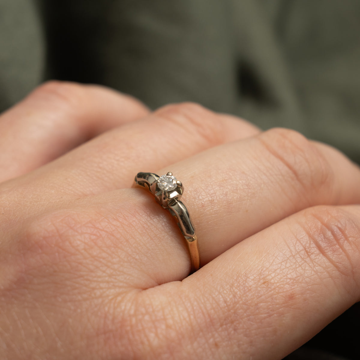 Two Tone Solitaire Diamond Ring | 0.14ct | SZ 5.75