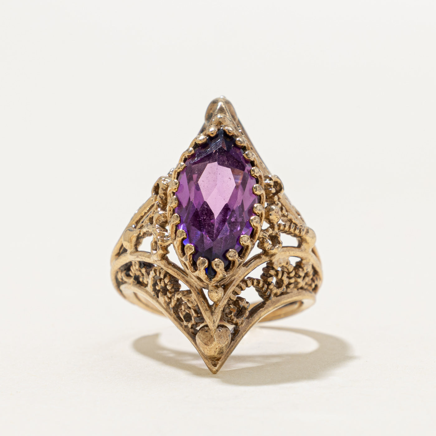 10k Synthetic Sapphire Openwork Navette Ring | 3.70ct | SZ 5