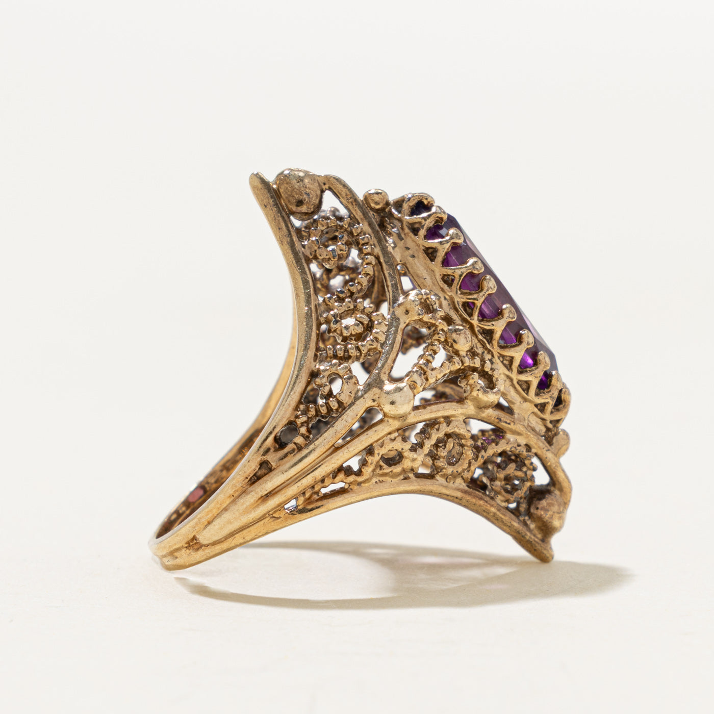 10k Synthetic Sapphire Openwork Navette Ring | 3.70ct | SZ 5