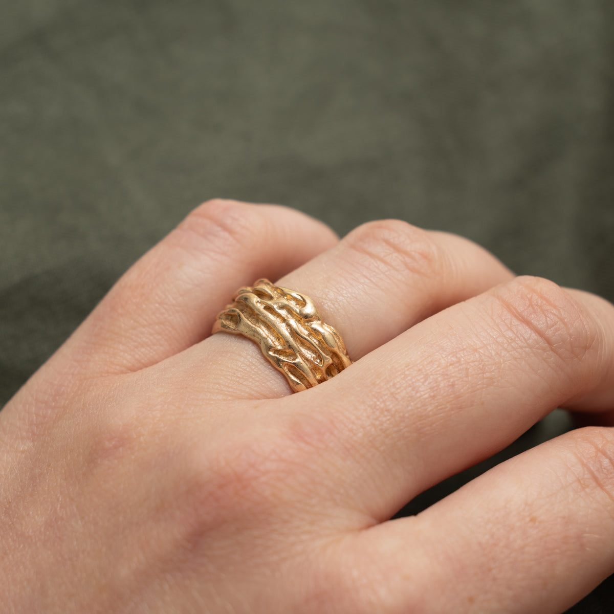 10k Yellow Gold Textured Abstract Band | 11.2mm | SZ 7.25