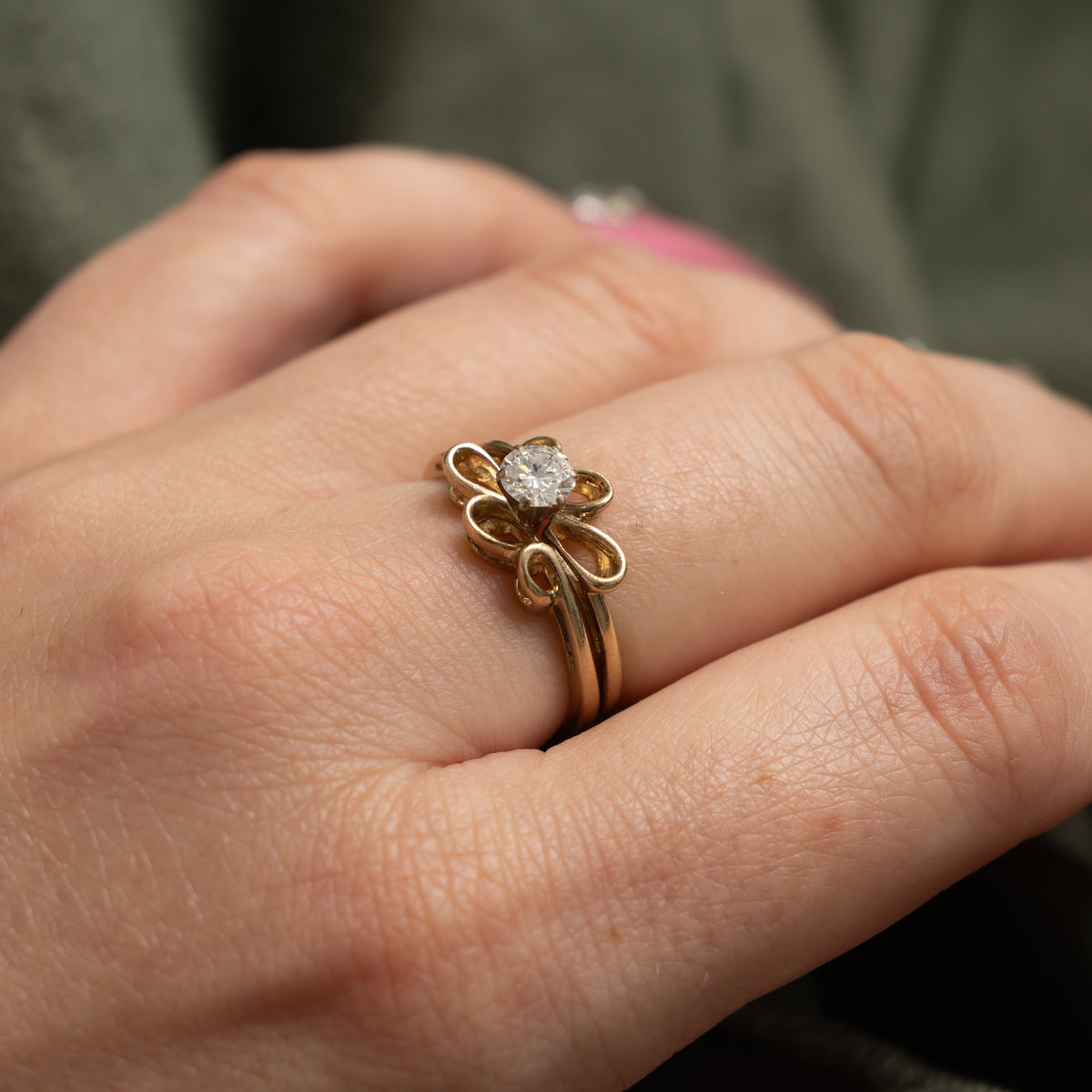 14k Solitaire Diamond Scrollwork Ring | 0.37ct SI1 G | SZ 6.25