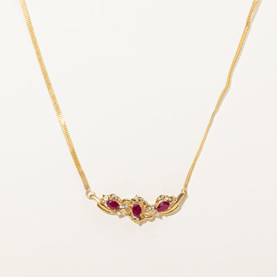 18k Ruby & Diamond Floral Pendant Necklace | 1.20ctw, 0.12ctw | 15