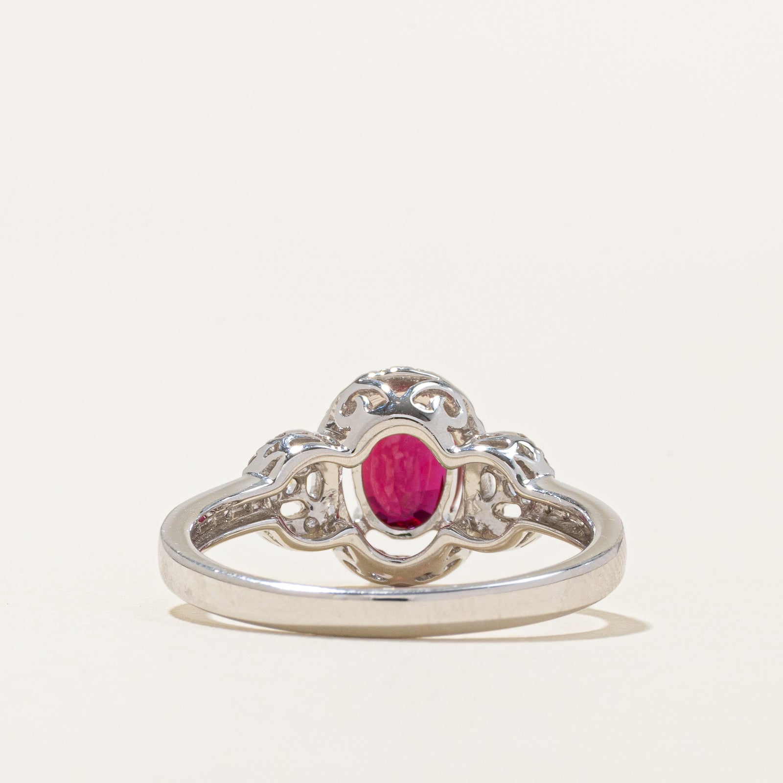 Unheated Vivid Purplish Red Ruby & Diamond Halo Ring | 0.91ct | 0.36ct | SZ 6.5