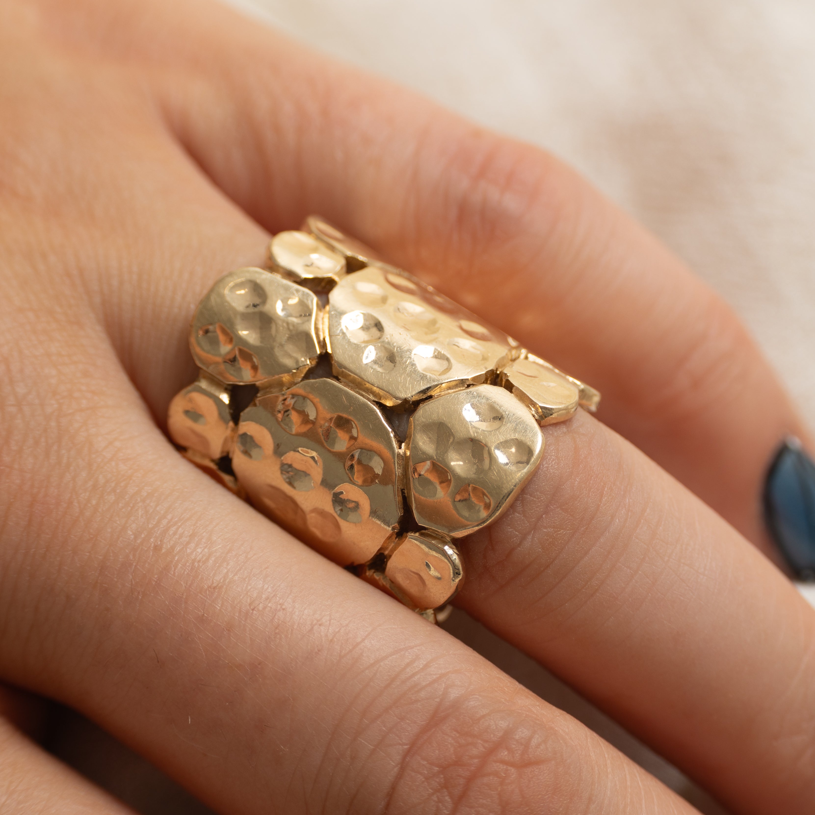 10k Yellow Gold Hammered Openwork Cocktail Ring | SZ 8.25