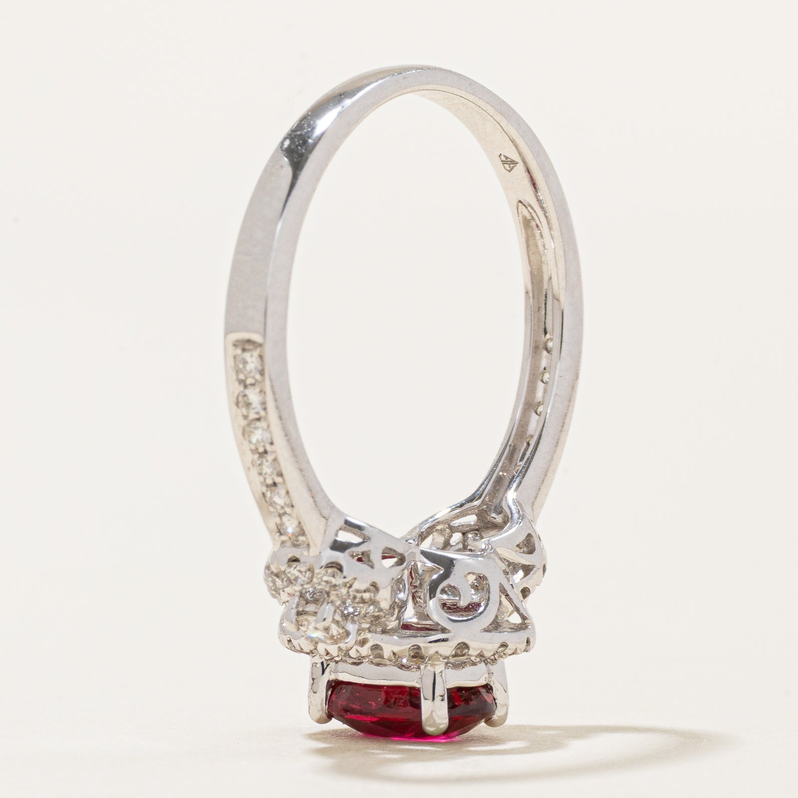 Unheated Vivid Purplish Red Ruby & Diamond Halo Ring | 0.91ct | 0.36ct | SZ 6.5