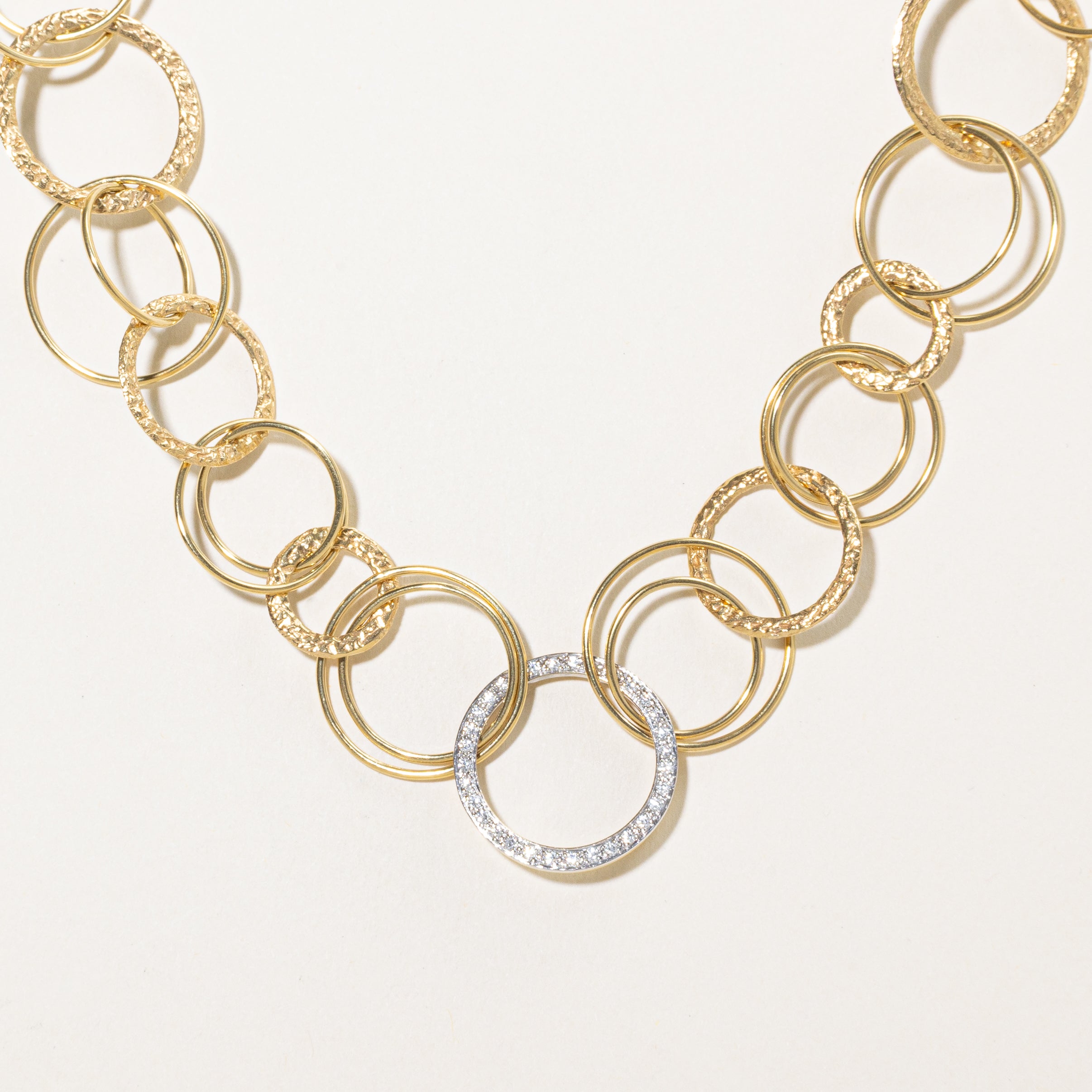 'Birks Cavelti' 18k Diamond Textured Circle Necklace | 0.33ctw