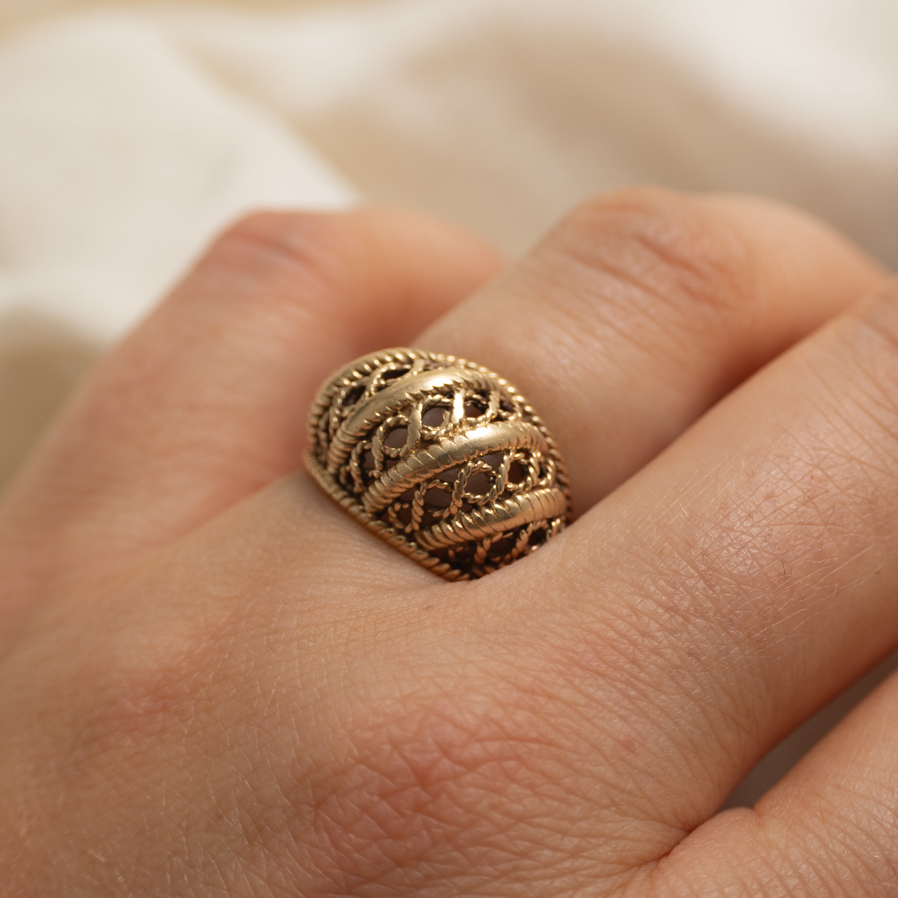 10k Yellow Gold Openwork Rope Dome Ring | SZ 5